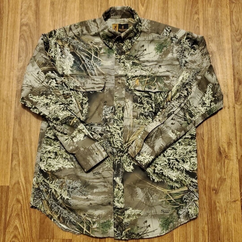 Vtg Browning Camouflage Shirt Men‎ Medium Button Up Advantage Max-1 Deer Hunting